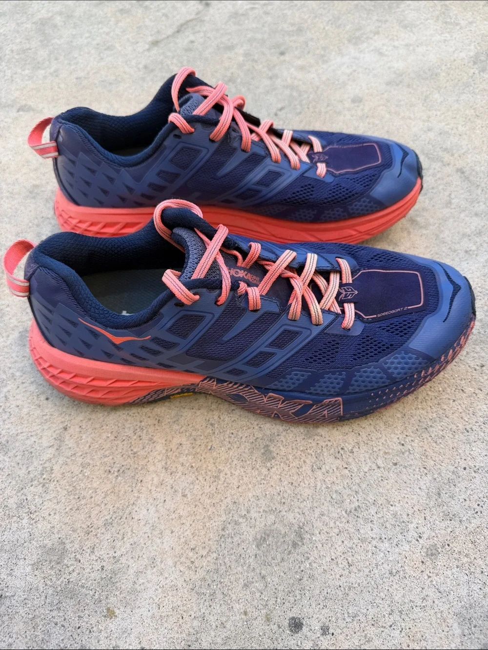 HOKA Speedgoat 2 Women's Purple/Orange Vibram Trail Running Sneakers Size 9